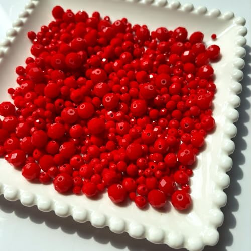 780Pcs Briolette Crystal Glass Beads for Jewelry Making, 3-10mm Faceted Red Crystal Beads for Bracelets, Rondelle Glass Beads Bulk for Crafts Wine Charms Wind Chimes Suncatchers - color: Red-02
