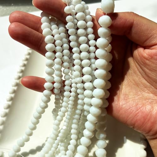 780Pcs Briolette Crystal Glass Beads for Jewelry Making, 3-10mm Faceted White Crystal Beads for Bracelets, Rondelle Glass Beads Bulk for Crafts Wine Charms Wind Chimes Suncatchers - color: Ci-white01