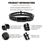 Mens Bracelet Fathers Gifts Day Black Braided Leather Stainless Steel Cross Jewelry Charming Bracelet Embedded with Black Agate Beads,Perfect for Wedding, Parties, and Everyday,Bible Verse Christian Religious Gift(7.5/8.5/9 Inch) - color: E+black+8.5