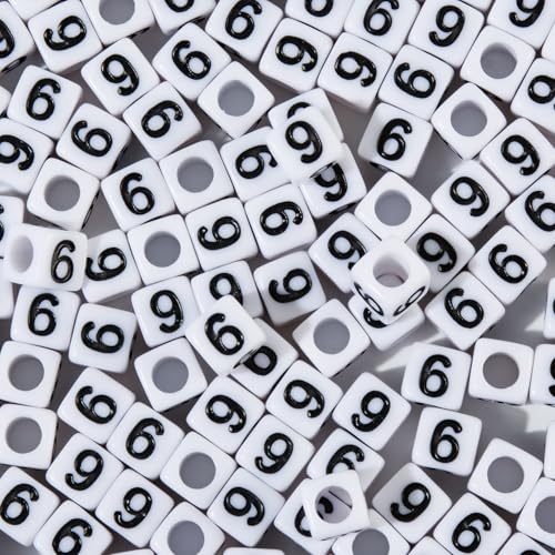 200pcs Square White Number 9 Beads for Bracelets,Single Digit 9 Acrylic Cube Bead,6x6mm Number Beads for Jewelry Making(Square 9) - color: Square-9, size: Square-6x6mm
