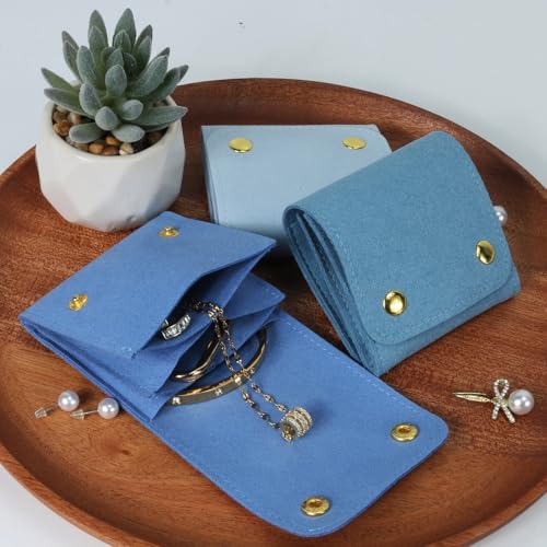 3pcs Small Jewelry Bags Butto Pouches Organizer Cases Gift Bags for Jewelry, 3"x3", Blue - color: Blue