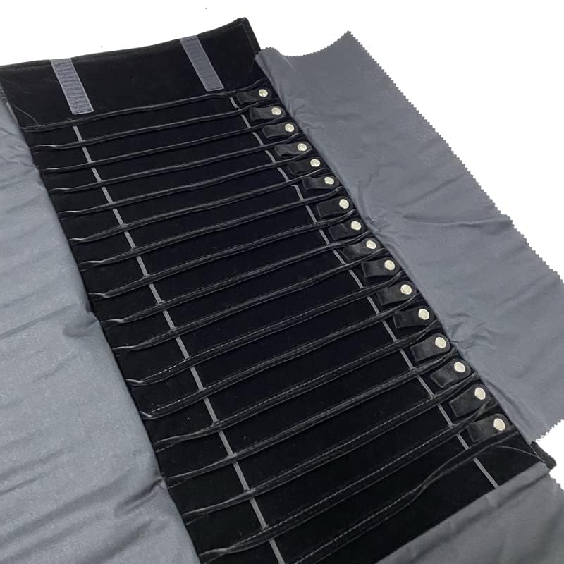 Portable Jewelry Roll Untangled Secure Necklace Travel Storage Bag Displays Holder 16 Chain (black PU and velvet) - color: black PU and velvet