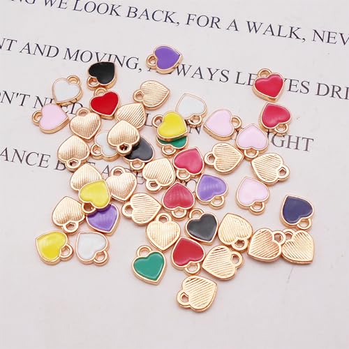 200 pcs Tiny Heart Enamel Charm Gold Plated Alloy Love Pendant Bracelet Earring Keychain Jewelry Crafts 6x8mm - color: Mixed