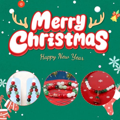 DUQGUHO Christmas Beads, Christmas Beads for Jewelry Making, 8mm Red Green White Round Glass Beads Kit 360PCS - color: 10-Red Green White