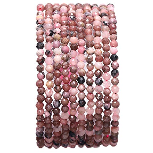 BEADIA Faceted Natural Rhodochrosite Stone Round Loose Semi Gemstone Beads for Jewelry Making 3-3.5mm 38cm - color: Rhodochrosite Faceted, size: 3-3.5mm