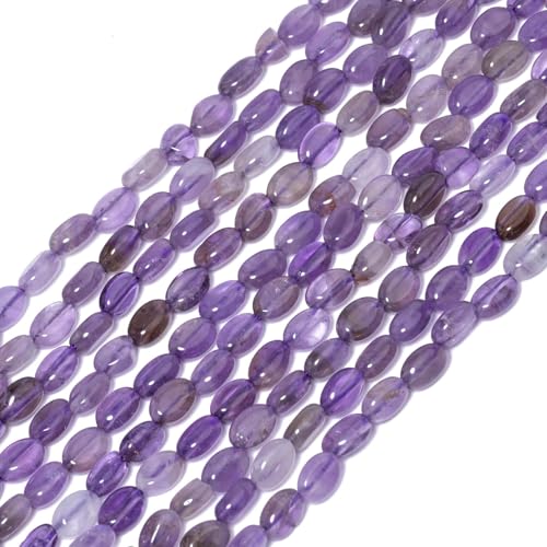 70pcs Natural Amethyst Stone Beads，4x6mm Egg Shape Loose Gemstone Beads for Jewelry Making Design Earring Necklace - color: amethyst