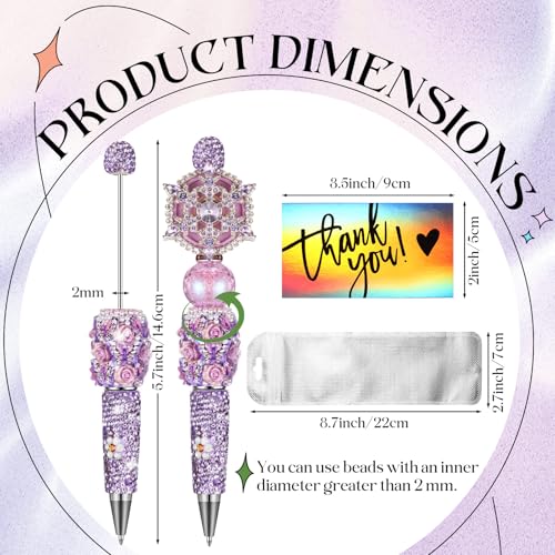 Tondiamo 45 Pcs Full Rhinestone Beadable Pens Bulk Set 15 Glitter Diamond Pens with Cards & Bags Fancy Beaded Pen for Beads DIY Cute Journalling Bling Ballpoint Craft Making(Rose Diamonds) - style: Rose Diamonds