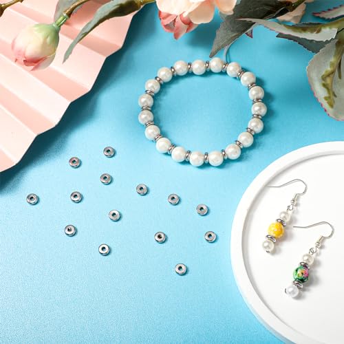 100 Pcs Flat Disc Spacer Beads 6mm Silver Beads with Hole Stainless Steel Spacer Bead Plated Round Loose Charm Caps Bead for DIY Jewelry Making Bracelet Necklace Crafting