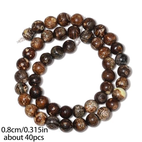 Stone Beads, 45pcs Brown Dragon Vein Agate, 8mm Round Loose Beads for Jewelry Making, Bracelets, with Bag, String & Card - color: Brown Dragon Vein Agate, size: 8mm