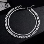 CHESKY 14K Gold Plated Chunky Necklace for Women, Trendy Paperclip Chain Necklace Thick Cross Heart Pendant Necklace Layered Herringbone Cuban Link Chain Toggle Necklaces Non Tarnish Jewelry - color: silver, style: cuban+herringbone