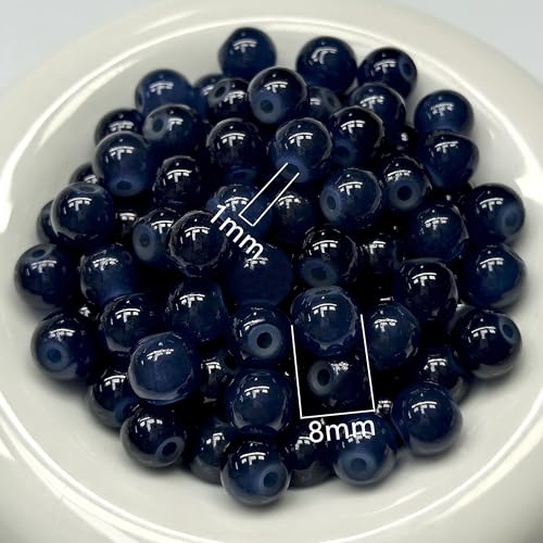 200PCS Glass Beads 8mm Glass Beads for Bracelets Necklaces Jewelry Making DIY Crafts (Navy) - color: 2Navy