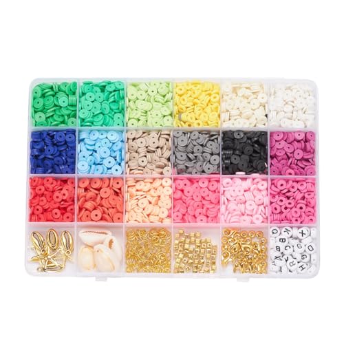 2938 Pcs Clay Beads Bracelet Making Kit, Flat Preppy Beads for Friendship Bracelets, Polymer Clay Bead with Charms for Jewelry Making - color: Clay Beads Kit (1 Box with Accessories)-about 2938pcs