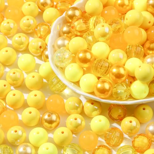 20mm Acrylic Beads 120pcs Yellow hunk Bubblegum Bead 20mm Multicolor Beadable Pen Ball Beads for Pen Bag Jewelry Making Necklace Bracelets (Yellow) - color: yellow