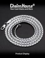 ChainsHouse Flat Box Chain Necklace Men, 2/4/6/8mm Round Link Chain Necklaces, Stainless Steel/Black/14K Gold Plated Mens Jewelry, 14"-30" Length, Come Gift Box - color: A-4mm-stainless, size: 24 Inches
