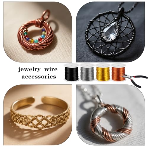 4 Rolls 20 Gauge Wire for Jewelry Making with Pliers 4 Colors 20 Gauge Jewelry Wire Craft Wires Tarnish Resistant Beading Wires for DIY Craft Making Supplies