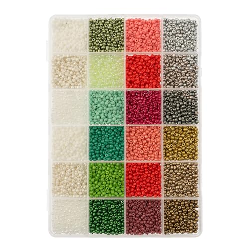 12500pcs John Bead Assorted Glass Seed Beads 8/0, 24 Colors Christmas Bliss Palette Round Bead for DIY Crafts Jewelry Making Bead Box - color: Christmas Bliss