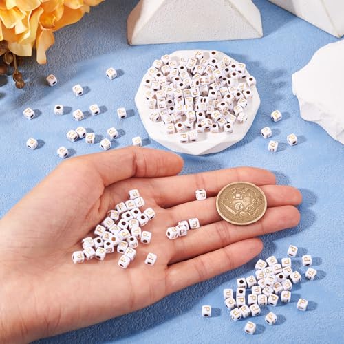FASHEWELRY 500Pcs White Golden Letter Beads 4.5mm Square Alphabet Beads Acrylic Cube Letter P Beads for Friendship Bracelet Necklace Keychains Jewelry Making - color: Letter P