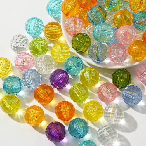 20mm Acrylic Beads 100pcs Chunky Bubblegum Bead Bulk Mixed Color Opaque Beads for DIY Bead Pen (Transparent Polyhedra) - color: Transparent polyhedra