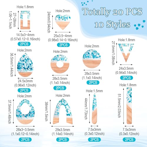 Beadthoven Sea Blue Charms for Earrings Making, 20pcs/10 Pairs Resin Wood Pendants DIY Women Necklace Wooden Pendants Supplies for Jewelry Making Bookmarks Ornaments Dangle Crafts - color: Blue Sequins