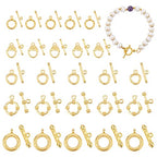 PH PandaHall 50 Sets 14K Gold Toggle Clasps, Flower Ring T-Bar Jewelry Clasps Tibetan Style Closure Gold Filled Clasp for Necklace Bracelet Jewelry Making DIY Craft, 5 Styles