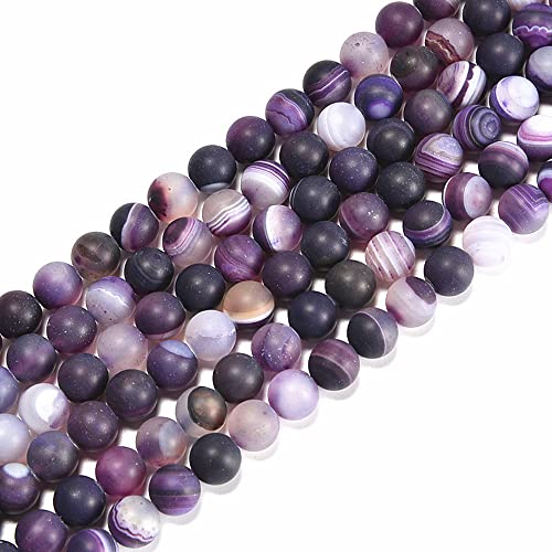 6mm Purple Stripe Agate Matte Round Natural Gematone Loose Beads for Jewelry Making DIY 1 Strand 15" - color: Matte Purple Stripe Agate, size: 6mm