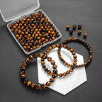 100Pcs Natural Stone Beads 6mm Yellow Tiger Eye Round Gemstone Loose Beads with Elastic Bracelet String for Bracelets Necklace Jewelry Making - color: Yellow Tiger Eye, size: 6mm