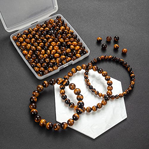 100Pcs Natural Stone Beads 6mm Yellow Tiger Eye Round Gemstone Loose Beads with Elastic Bracelet String for Bracelets Necklace Jewelry Making - color: Yellow Tiger Eye, size: 6mm