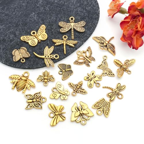 WOCRAFT 60pcs Antique Gold Butterfly Bracelet Charms for Jewelry Making Sets DIY Necklace Bracelet Keychain Crafting Charms Kit Craft Supplies (SN846) - color: Antique Gold, size: Butterfly Charms