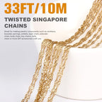 33 Feet 18K Gold PVD Plated Singapore Chains Roll, 1.7mm Width 304 Stainless Steel Gold Twisted Link Chain Bulk Spool for Jewelry Making DIY Craft - color: 1.7MM Gold Color