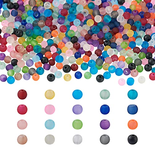 Craftdady 500Pcs 4mm Frosted Round Glass Beads Transparent Matte Crystal Glass Ball Beads Tiny Loose Spacer Beads 20 Colors for Jewelry Making, Hole: 1.3-1.6mm - color: 20 Colors Frosted, size: 4mm