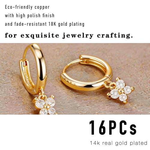stino 16Pcs Huggie Earring Hooks for Jewelry Making, Brass Hoops Earring Clasps, Findings & Supplies (14K Gold Plated) - color: 14K Gold Plated