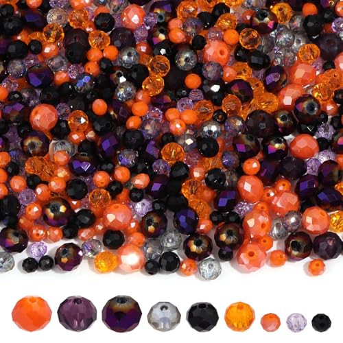 900PCS 4/6/8 mm Holloween Orange Black Purple Faceted Crystal Glass Beads Set with Fixed Quantity for Each Color for Bracelets Necklaces Earrings Cell Phone Chains Women Jewelry Making - color: Happy Halloween