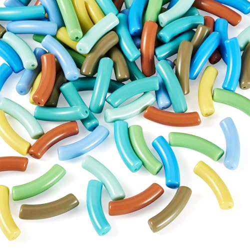 Acrylic Tube Beads for Bracelets Curved Chunky Bamboo Tube Beads Two Tone Bangle Acrylic Bead for Jewelry Making Earring Crafts - color: Blue-Green