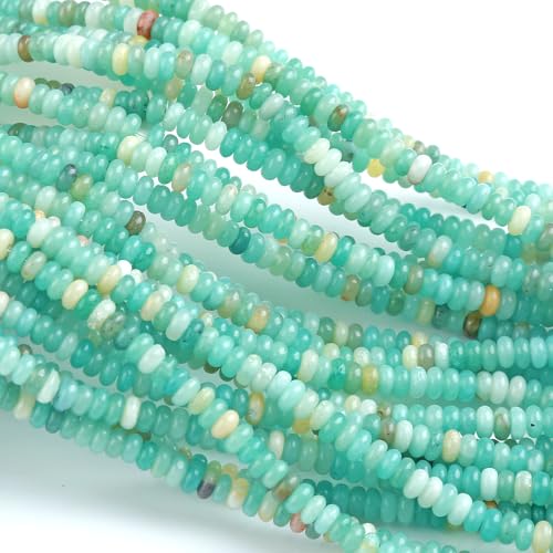150PCS 2x4mm Natural Amazonite Rondelle Beads Abacus Disk Stone Beads Round Loose Spacer Gemstone Beads for DIY Bracelet Necklace Jewelry Making - color: Amazonite, size: 2x4mm Abacus Disk