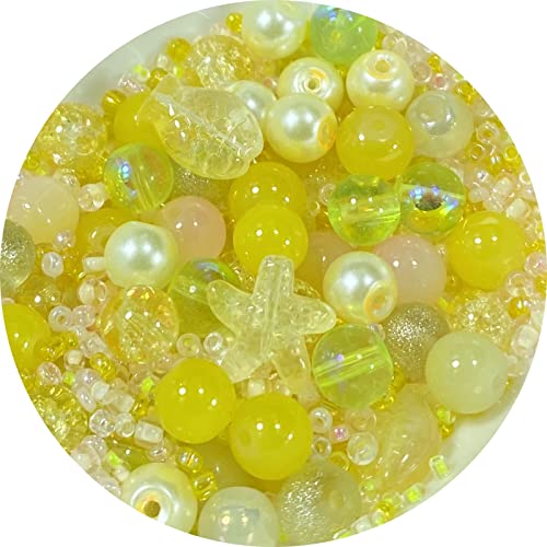 Assorted Glass Resin Beads Multi Size Colors Smooth Cracked Gravel Millet Spacer Beads for Bracelets Necklace Earring DIY Jewelry Making Craft(Glazed Yellow Series) - color: Glazed Yellow Series