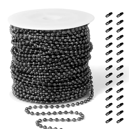 [50 Feet] Black Stainless Steel Ball Bead Chains Roll, 2mm Width 304 Stainless Steel Ball Chains Spool with 30 PCS Connectors Bulk for Jewelry Making - color: Black Color, size: 2.0mm