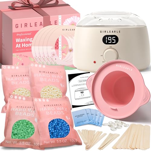 GIRLEARLE Premium Digital Waxing Kit for Women and Men, Wax Warmer Hair Removal at Home with Wax Beads & Silicone Pot, Target Different Types of Sensitive Skin Brazilian Bikini, Facial, Leg, Full body - color: White Chocolate