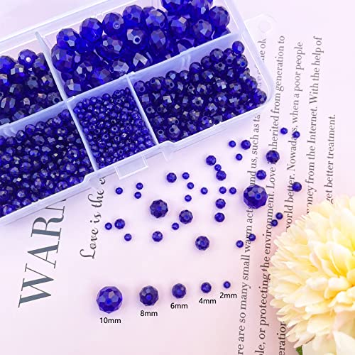 1000pcs Blue Crystal Rondelle Beads Faceted Briolette Glass Beads 2mm 4mm 6mm 8mm 10mm Round Spacer Beads for Jewelry Making with Container Box - color: Blue