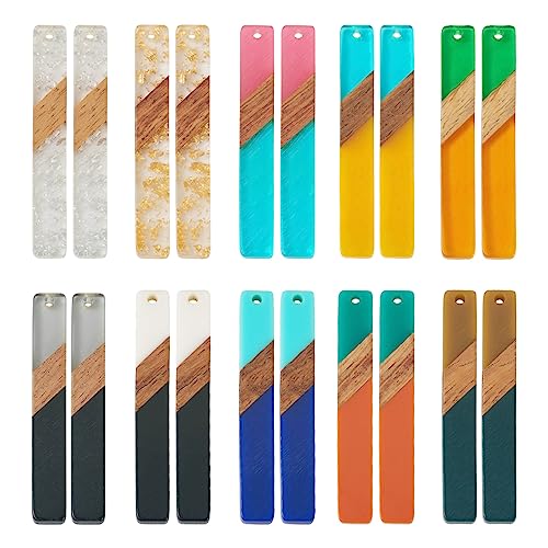 Beadthoven 20pcs/10 Pairs Rectangle Bar Wood Charms Western Charms for Earrings Assorted Colorful Natural Wood Earrings Pendants for Jewelry Making Necklace Findings Women - color: Colorful Rectangle Shape
