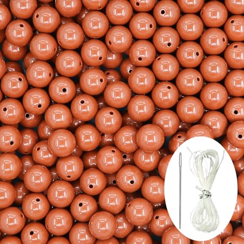 30Pcs Brown Acrylic Round Loose Beads, Smooth Spacer Beads Set with Beading Needle and 13Ft Elastic String Cord for Jewelry Making Bracelets Necklace Earring DIY Crafting Supplies - 20mm - color: Brown, size: 20mm