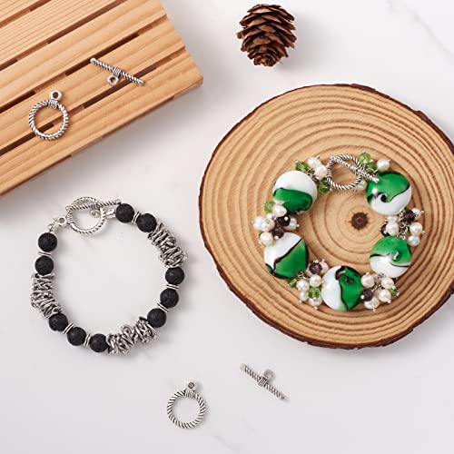 Pandahall 10 Sets Antique Silver Tibetan Alloy Toggle Clasps Round Bracelet Jewelry Clasp Connectors for Necklace Bracelet Jewelry Making
