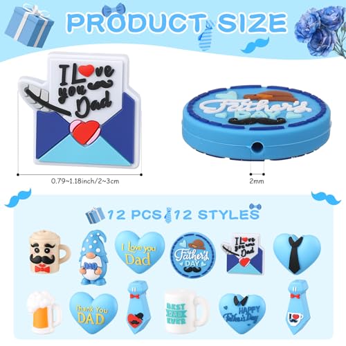 Watersay 12 Pcs 3D Silicone Focal Beads Pens Beads Bulk for Beadable Keychain DIY Crafts Necklace Bracelet Phone Chain Charms Jewelry Making (Father's Day) - style: Father's Day