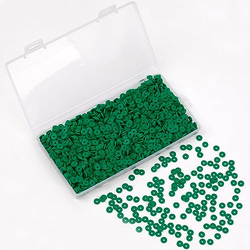 2000Pcs White Clay Beads Polymer Clay Spacer Beads Flat Beads 6mm Round Heishi Vinyl Beads for DIY Craft Gift Adults Bracelets Necklace Jewelry Making Earring Accessories (Green) - color: Green