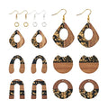 FASHEWELRY 10Pcs Resin Wood Earrings Charms Teardrop Flat Round Wooden Earring Blanks Wooden Earring Findings for Earrings Making Kits with 60Pcs Earring Hooks & Jump Rings - color: 0Golden & Black-5 Shapes