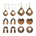 FASHEWELRY 10Pcs Resin Wood Earrings Charms Teardrop Flat Round Wooden Earring Blanks Wooden Earring Findings for Earrings Making Kits with 60Pcs Earring Hooks & Jump Rings - color: 0Golden & Black-5 Shapes