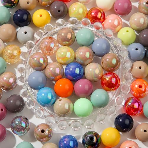 16mm Acrylic Beads Deep Ab Color Round Bead 100pcs Loose Space Beads for DIY Earrings Bracelet Necklace and Any Other Accessories (Mix-deep Color) - color: mix-deep color