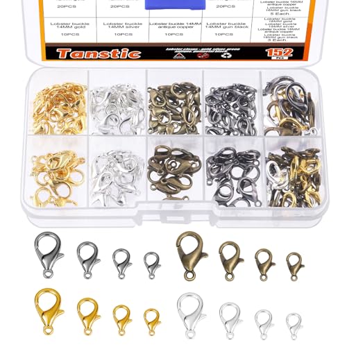 Tanstic 152Pcs 4 Colors 4 Sizes Lobster Claw Clasps Kit, 12mm, 14mm, 16mm, 18mm Alloy Small Jewelry Clasps Lobster Clasps for DIY Necklace Bracelet Jewelry Making - color: 4 Colors Jewelry Clasps