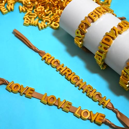 700+ Pieces 9x12mm Big Large Alphabet Letter Beads A-Z Mixed Plastic Shape Loose Beads for Jewelry Making Bracelets Necklaces Key Chains (Golden) - color: Golden, size: 700 Pieces