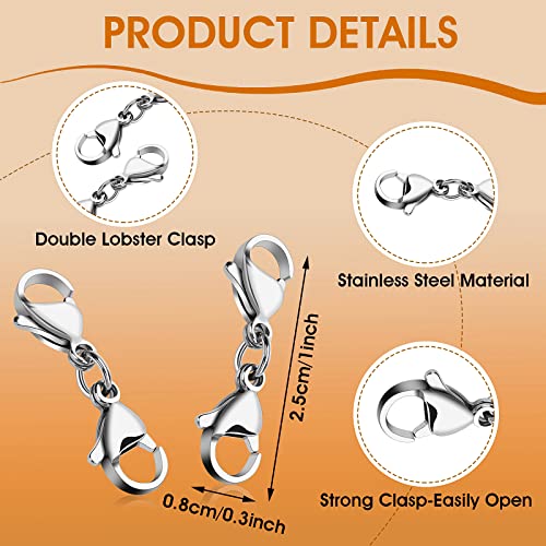 Grevosea 10 Pieces Double Lobster Clasp Extender, Stainless Steel Lobster Claw Clasps Double Claw Connector Bracelet Necklace Extender for DIY Jewelry Making Women Gifts (Silver) - color: 10pcs