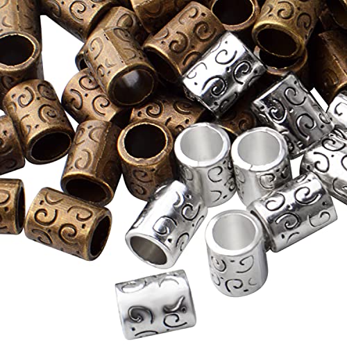 BronaGrand Large Hole Spacer Beads, 100pcs Column Alloy Tube Loose Beads, Silver/Bronze, Cylindrical, 10mm x 8mm, 5.6mm Hole, DIY Jewelry Craft Making - color: Silver/Bronze